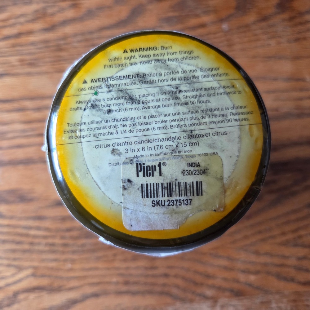 RARE Pier 1 Imports Citrus Cilantro Scented 3"x 6" Pillar Candle Sealed New - Picture 3 of 6